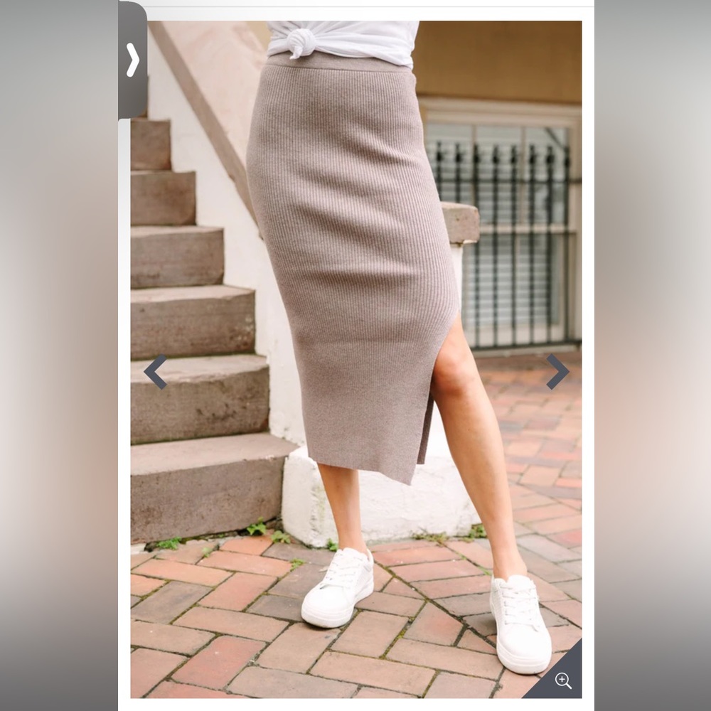 Get It Going Taupe Gray Ribbed Midi Skirt